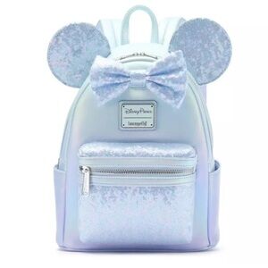 Loungefly Iridescent Pastel Light Blue Minnie Ear Mini Backpack